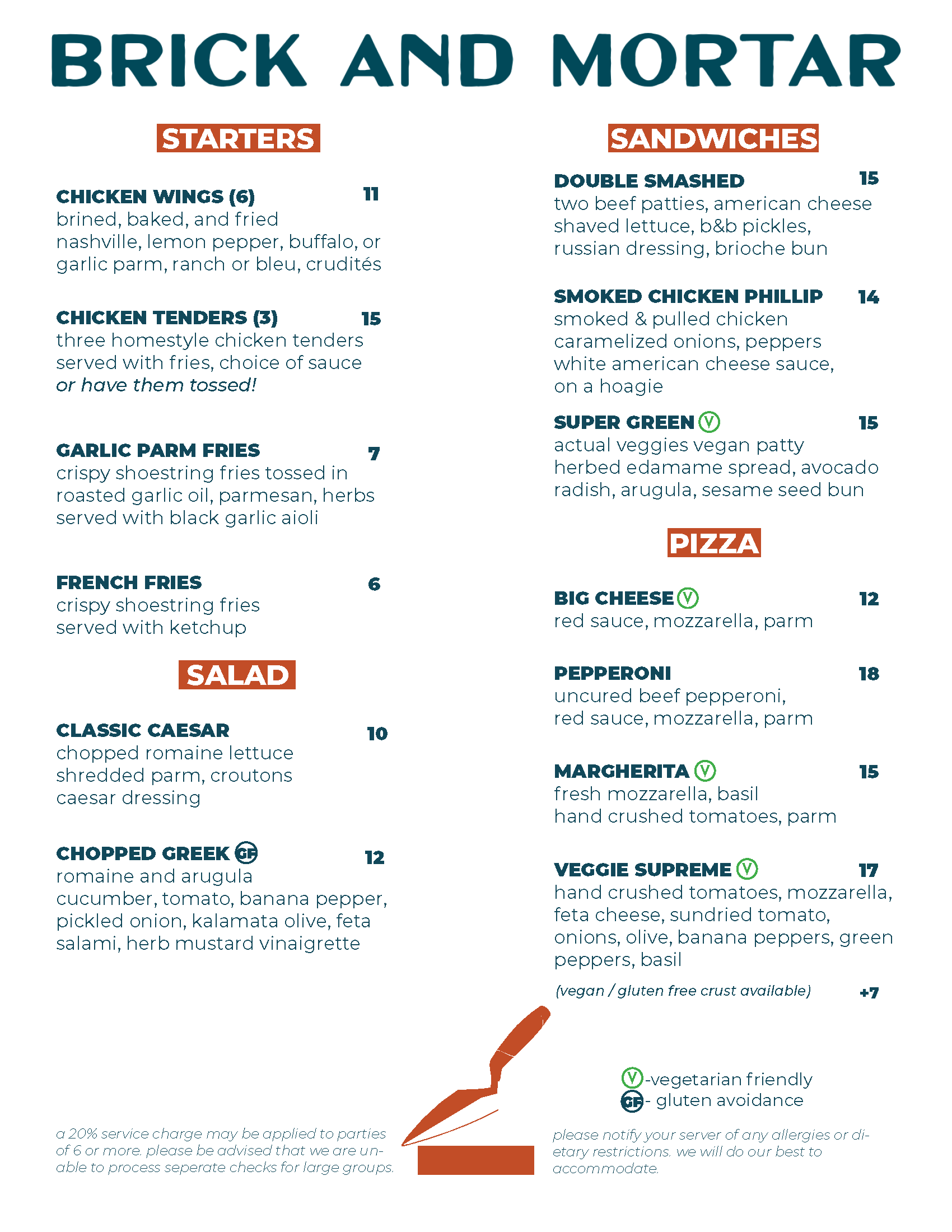 Brick and Mortar menu - second variant